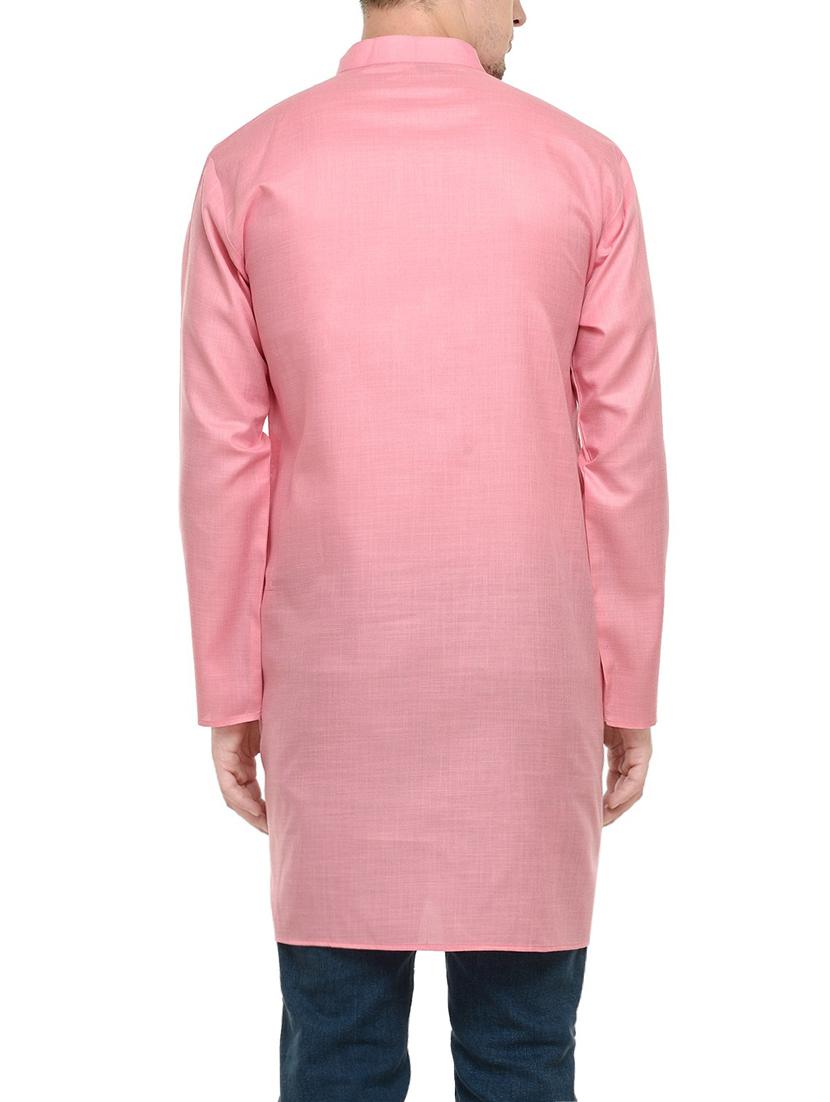 solid pink cotton long kurta - 13910923 - Zoom Image - 3