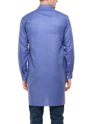solid blue cotton long kurta - 13910924 - Standard Image - 3