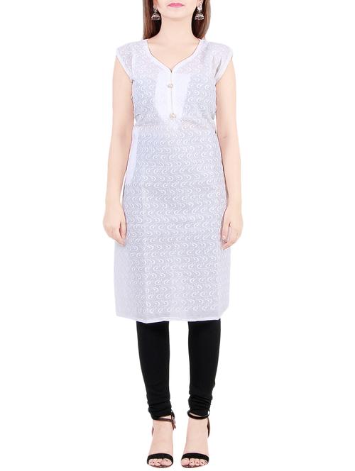 white cotton embroidered straight kurta - 13911886 - Very Small Image - 1