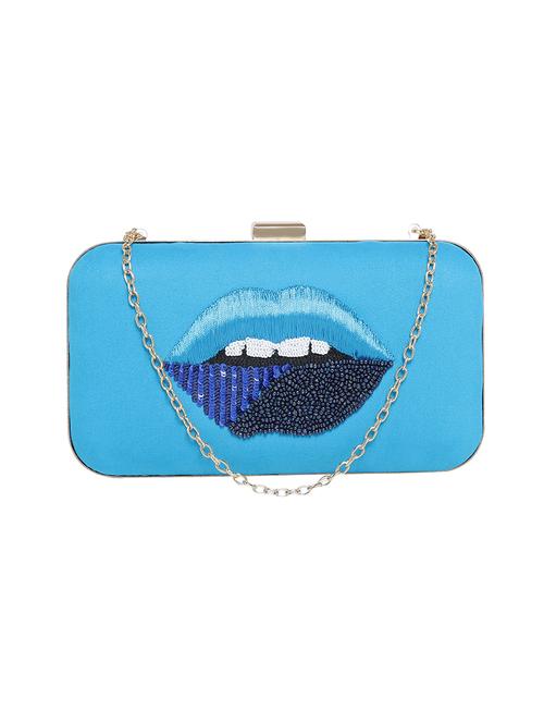 blue metal structured clutch - 13916887 -  Standard Image - 0