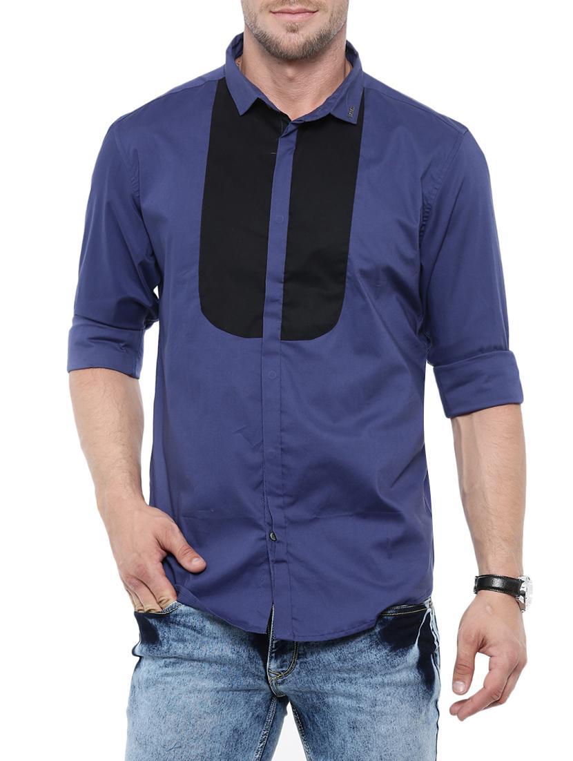 navy blue cotton color block casual shirt - 13918508 - Zoom Image - 1