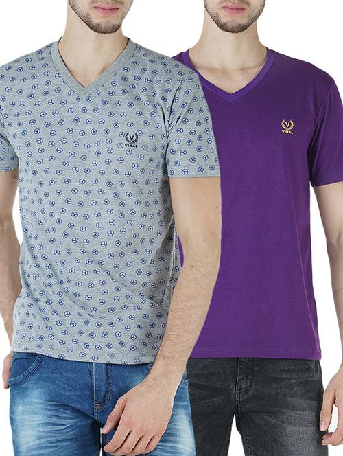 grey purple cotton combos t-shirt - 13919354 - Very Small Image - 1