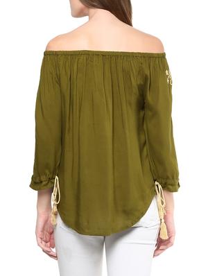 olive green rayon off shoulder top - 13921748 - Standard Image - 3