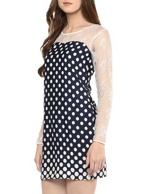 blue crepe sheath dress with lace yoke - 13926918 - Standard Image - 2
