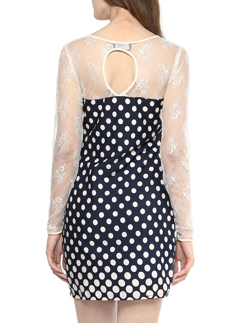 blue crepe sheath dress with lace yoke - 13926918 - Zoom Image - 3