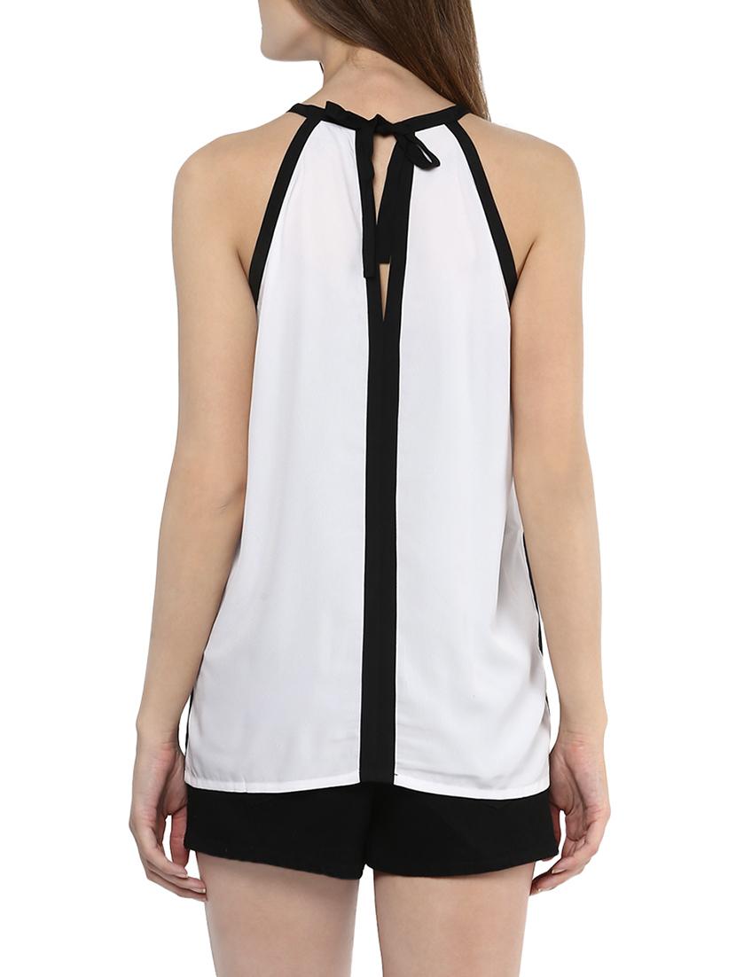 back tie up contrasting piping top - 13927235 - Zoom Image - 3