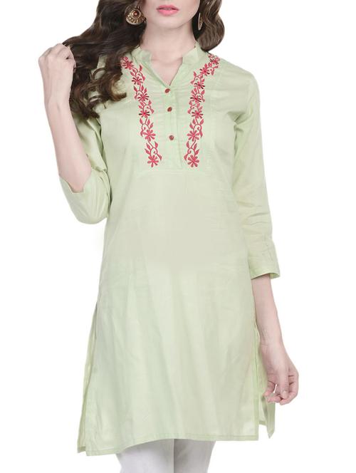 green cotton straight kurti - 13927456 - Standard Image - 1