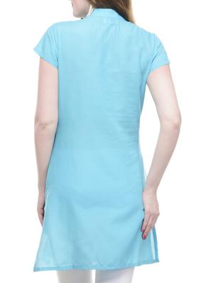 blue solid mandarin neck straight kurti - 13927460 -  Standard Image - 1