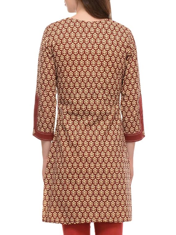 brown rayon straight kurta - 13927500 - Zoom Image - 2