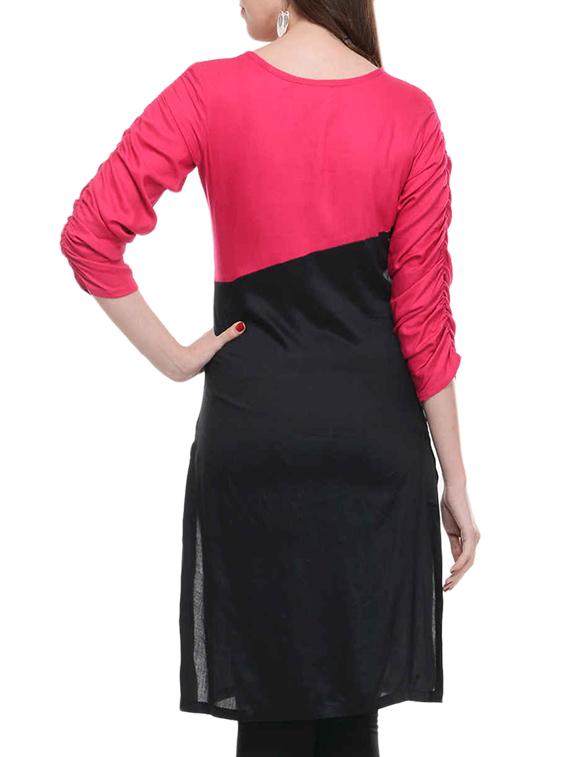 pink & black rayon straight kurta - 13927513 - Zoom Image - 2