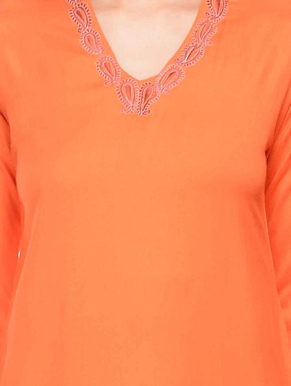 orange rayon straight kurta - 13927541 - Zoom Image - 3