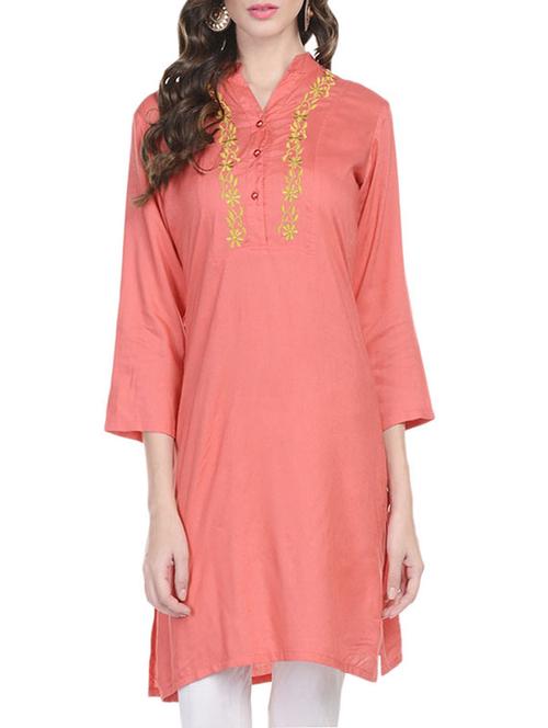 orange rayon straight kurta - 13927545 - Standard Image - 1