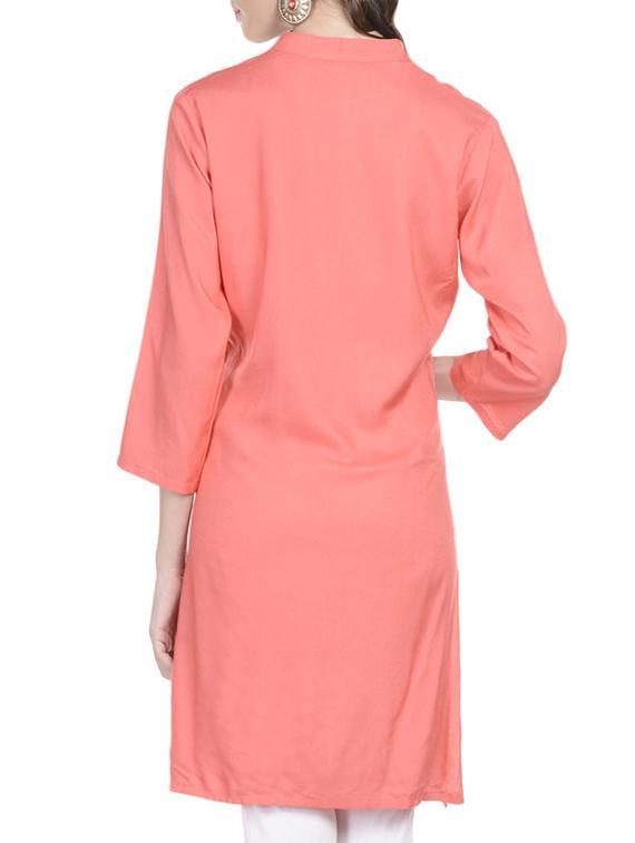 orange rayon straight kurta - 13927545 - Zoom Image - 2