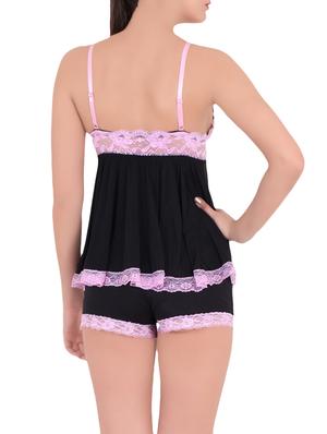 black satin shorts nightwear set - 13932333 - Standard Image - 3