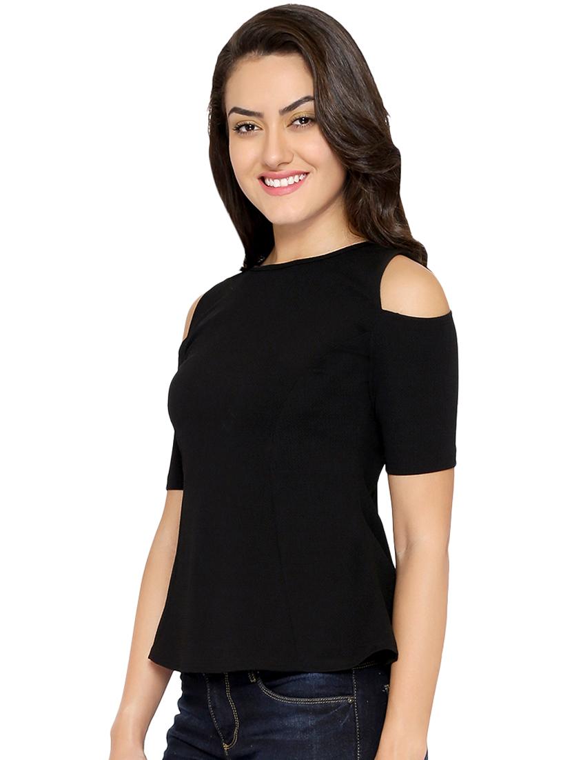 crew neck cold shoulder top - 13933630 - Zoom Image - 2