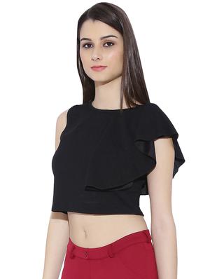 ruffle detail solid crop top - 13933674 - Standard Image - 2