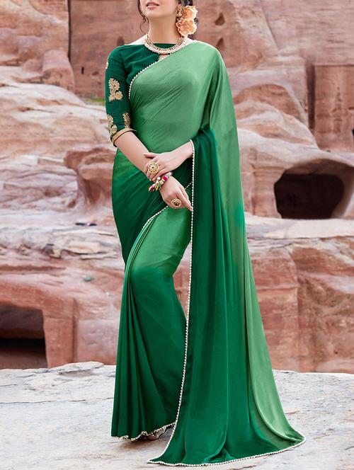 contrast lace ombre saree with blouse - 13934178 - Very Small Image - 1
