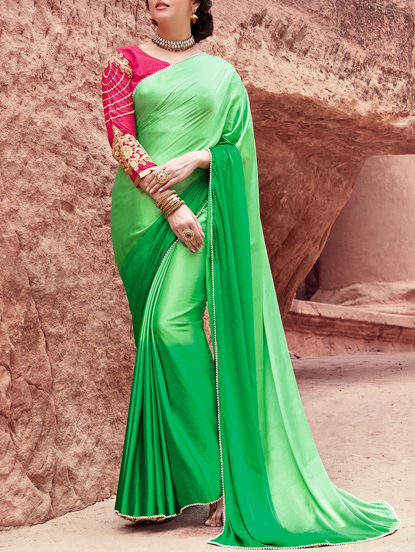 contrast lace solid saree with blouse with blouse - 13934185 - Zoom Image - 1