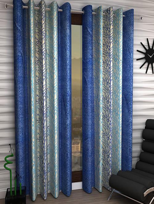 flossy blue polyester set of 2 door curtain - 13934989 - Standard Image - 1