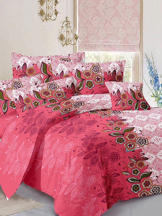welhouse pink super soft cotton double bed sheet with 2 contrast pillow covers - 13935631 - Zoom Image - 1