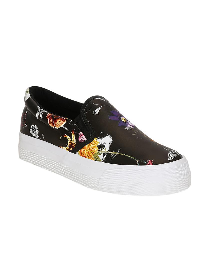 black faux leather plimsolls casual shoes - 13938027 - Zoom Image - 1