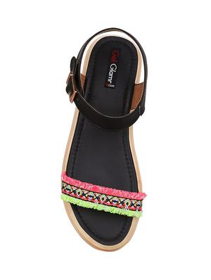 black faux leather ankle strap sandals - 13938063 - Standard Image - 4
