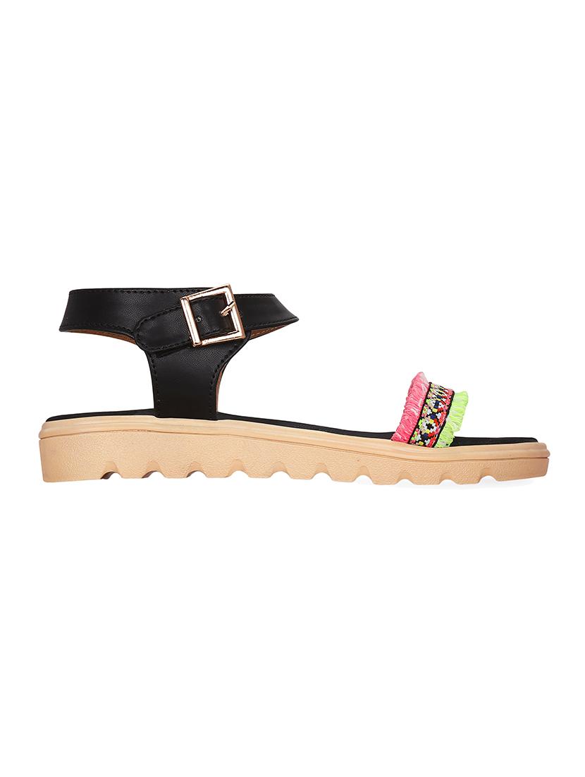 black faux leather ankle strap sandals - 13938063 - Zoom Image - 2