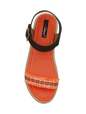 orange faux leather ankle strap sandals - 13938065 - Standard Image - 4