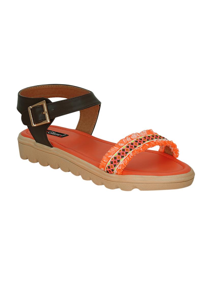 orange faux leather ankle strap sandals - 13938065 - Zoom Image - 1