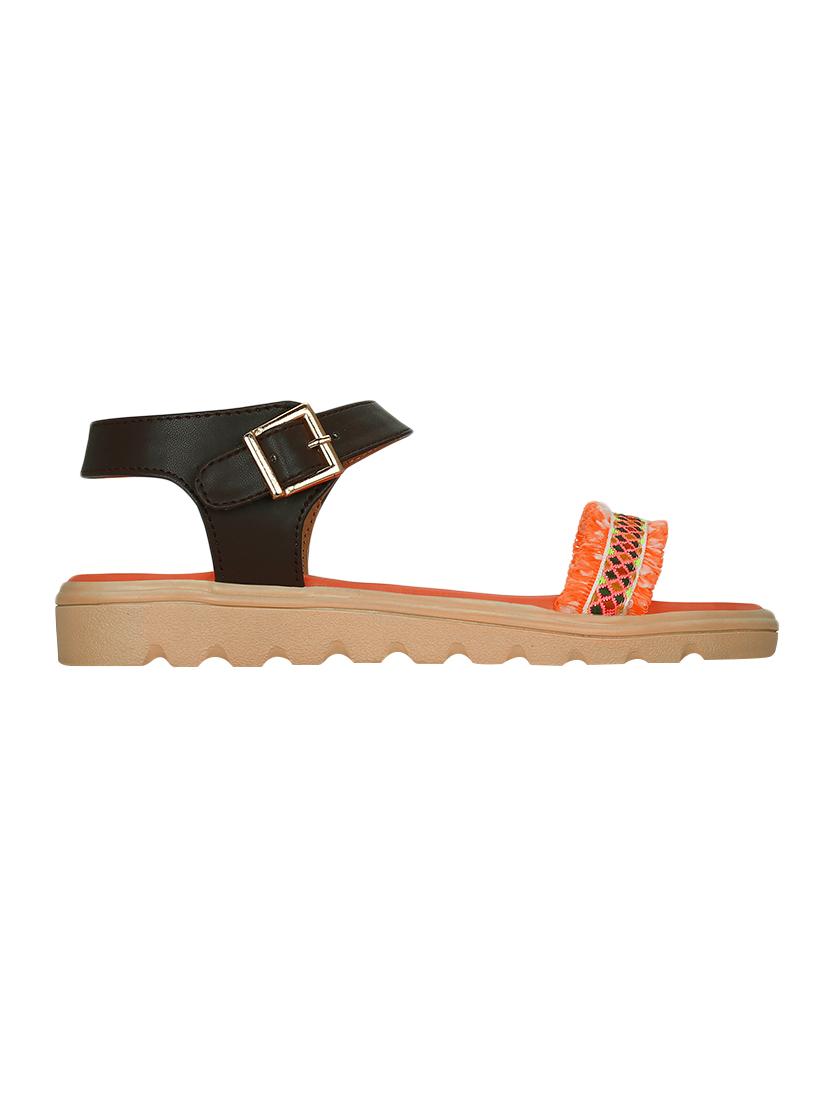 orange faux leather ankle strap sandals - 13938065 - Zoom Image - 2