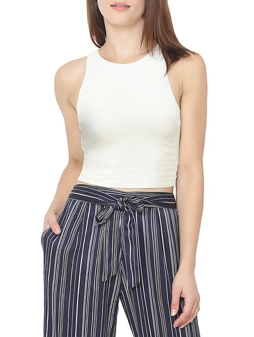 white poly spandex crop top - 13941209 - Standard Image - 1