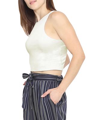 white poly spandex crop top - 13941209 - Standard Image - 2
