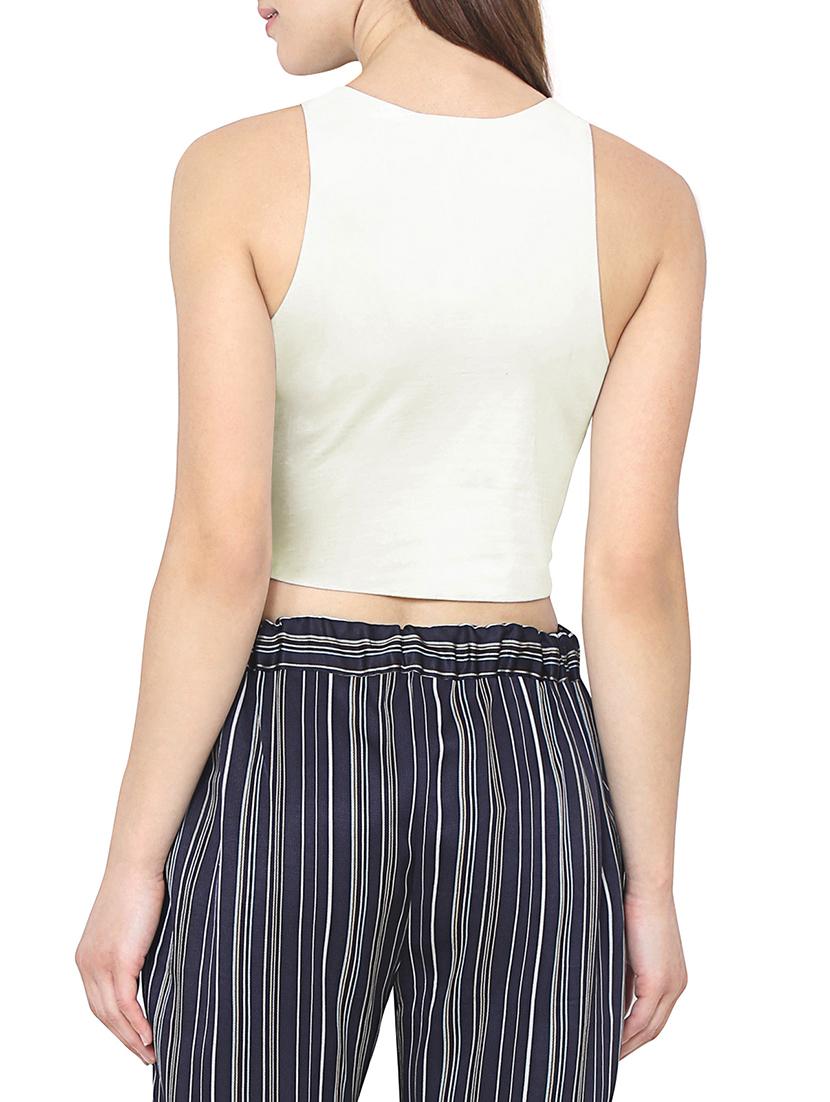 white poly spandex crop top - 13941209 - Zoom Image - 3