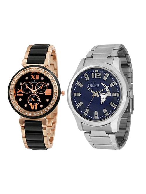 round dial analog couple watch-(ss-1180blu-703-blk) - 13946951 - Standard Image - 1