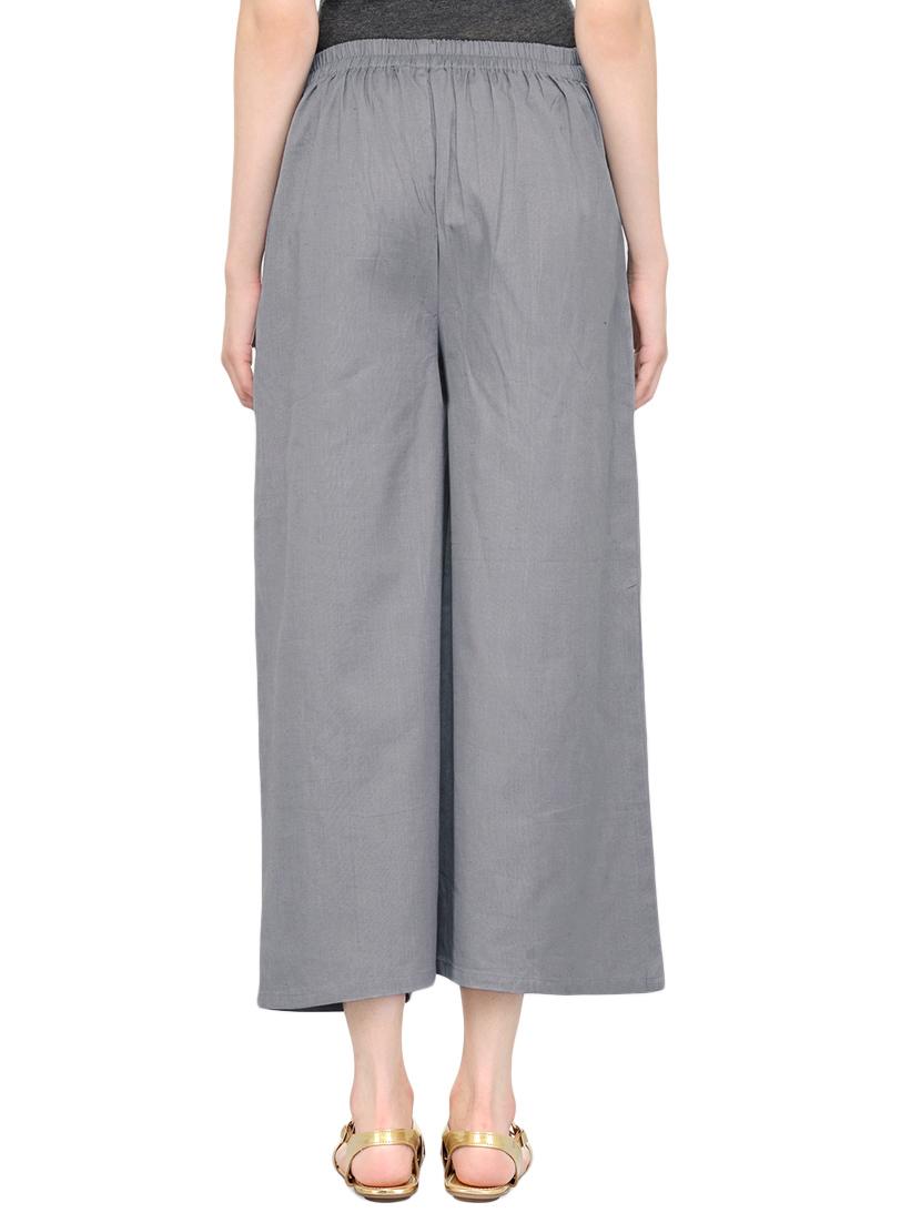 grey cotton wide leg trouser - 13947131 - Zoom Image - 3