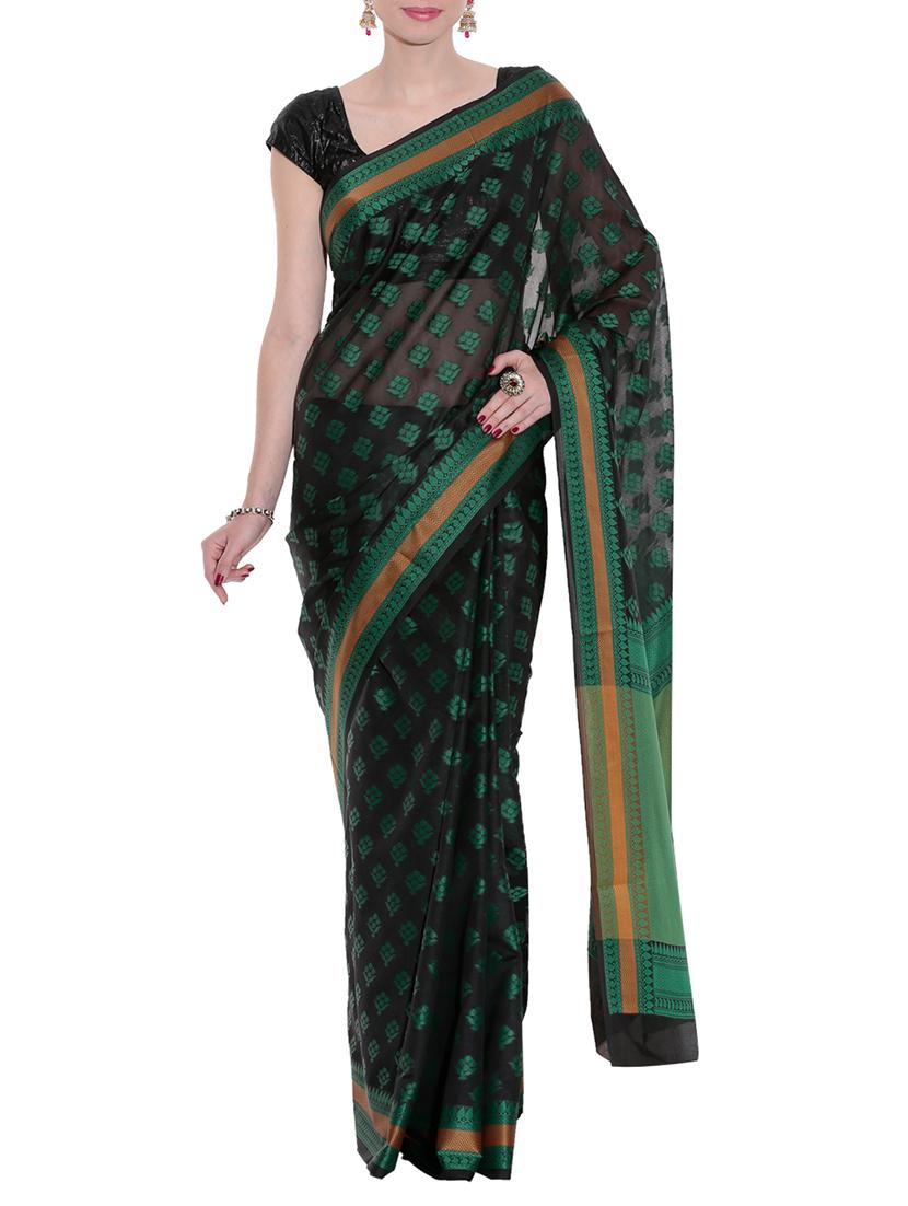 black art silk woven saree with blouse - 13948219 - Zoom Image - 1