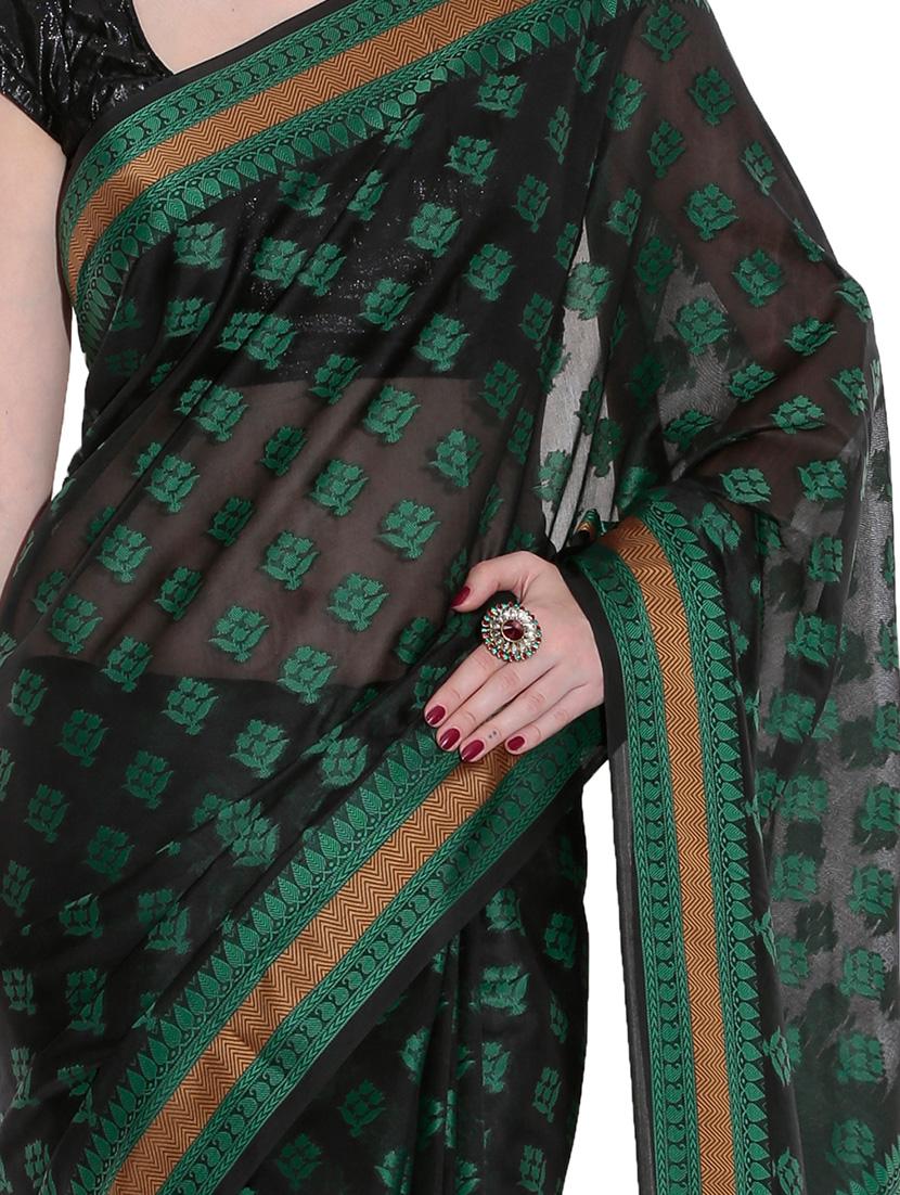 black art silk woven saree with blouse - 13948219 - Zoom Image - 3