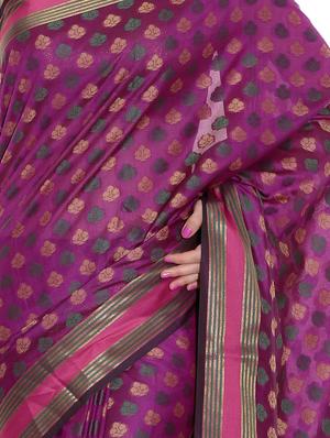 purple art silk woven saree with blouse - 13948228 - Standard Image - 3