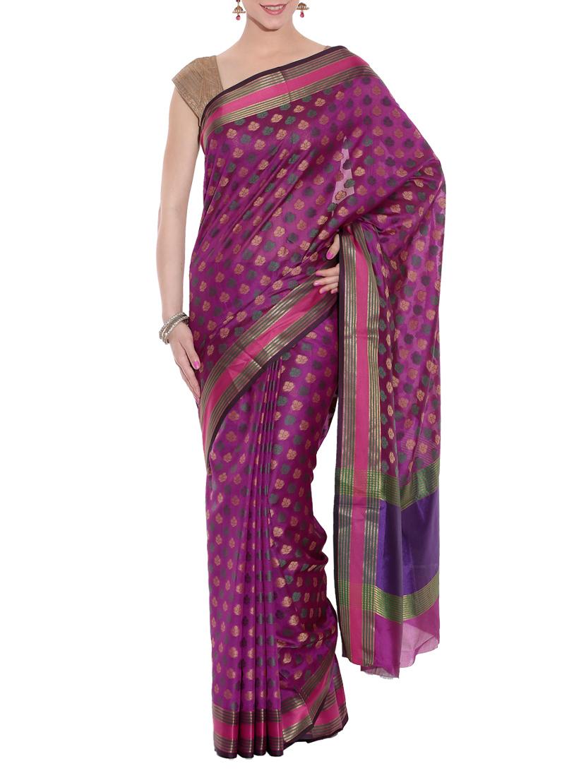 purple art silk woven saree with blouse