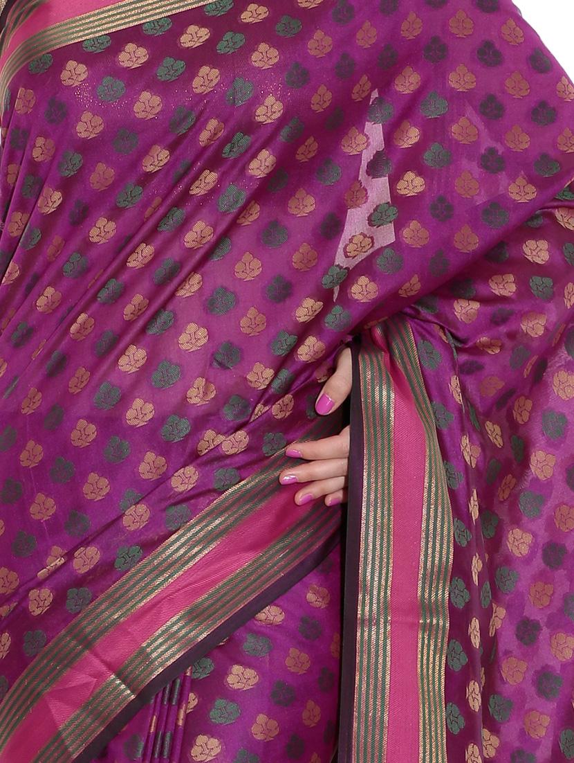 purple art silk woven saree with blouse - 13948228 - Zoom Image - 3