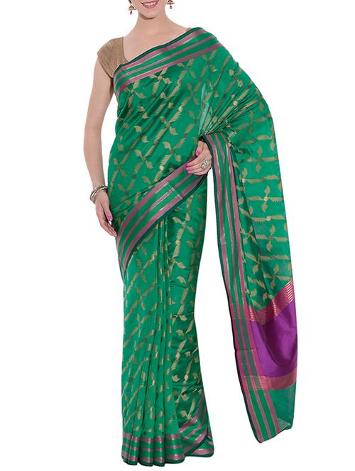 green woven art silk saree with blouse - 13948244 - Standard Image - 1