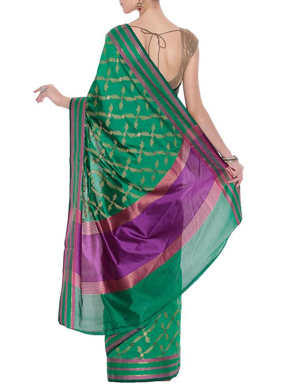 green woven art silk saree with blouse - 13948244 - Zoom Image - 2