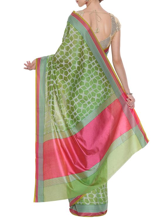 mehandi green woven cotton silk saree with blouse - 13948246 - Zoom Image - 2