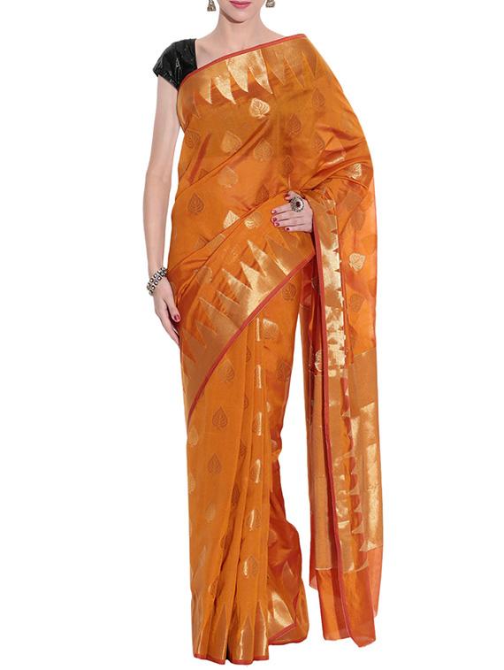 orange art silk woven saree with blouse - 13948263 - Zoom Image - 1