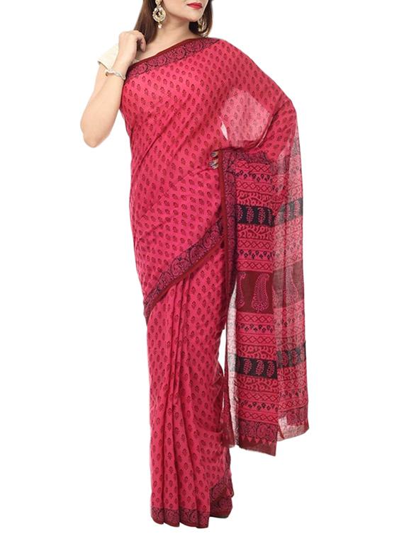 pink cotton maheshwari cotton saree with blouse - 13948289 - Zoom Image - 1