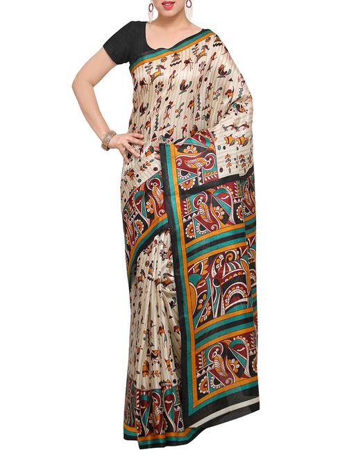 beige art silk printed saree with blouse - 13950793 - Standard Image - 1
