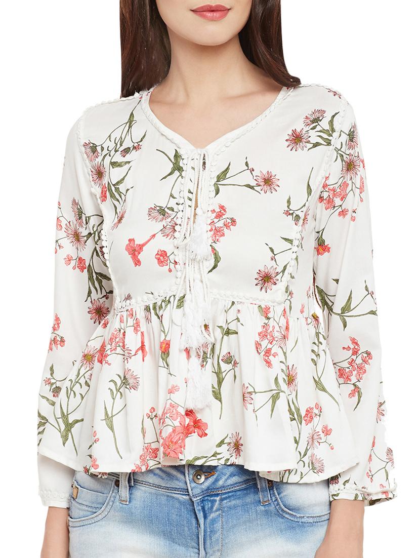 tassel tie neck floral top - 13960025 - Zoom Image - 1