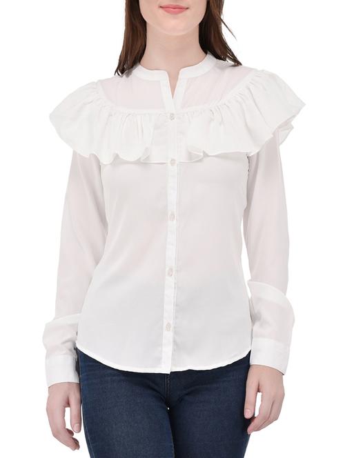 ruffle detail mandarin neck shirrt - 13961896 -  Standard Image - 0