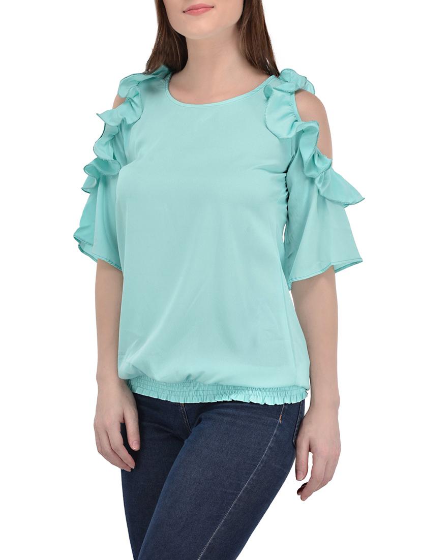 cold shoulder ruffled sleeved top - 13961918 - Zoom Image - 2
