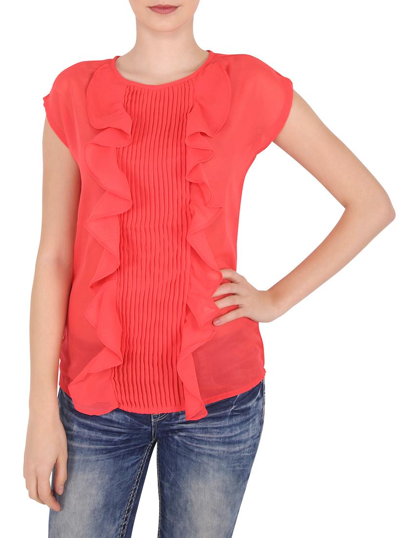 solid orange ruffle top - 13962813 - Zoom Image - 1